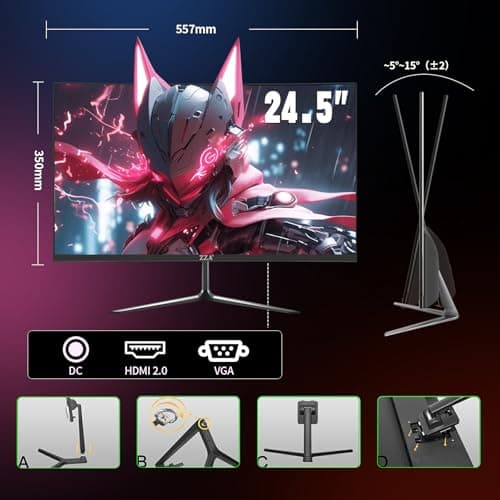 ZZA 24.5 Inch FHD (1920x1080) 120Hz Curved Gaming Monitor, 3000R Curvature VA Panel, 1ms MPRT, AMD FreeSync, Ultra-Thin Bezel, Eye Care, for Esports,PC 7