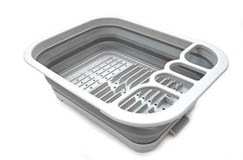 SAMMART Collapsible Dish Drainer with Drainer Board - Foldable Drying Rack Set - Portable Dinnerware Organizer - Space Saving Kitchen Storage Tray (1, Grey) 7