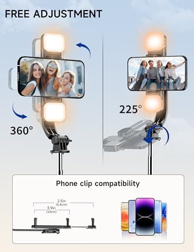 45" Selfie Stick Tripod with 2 Lights, Extendable 5 in 1 Selfie Stick Phone Tripod, Portable Selfie Sticks with Wireless Remote Compatible with iPhone 15/14/13 Pro Max, Samsung, Android, Gopro 6