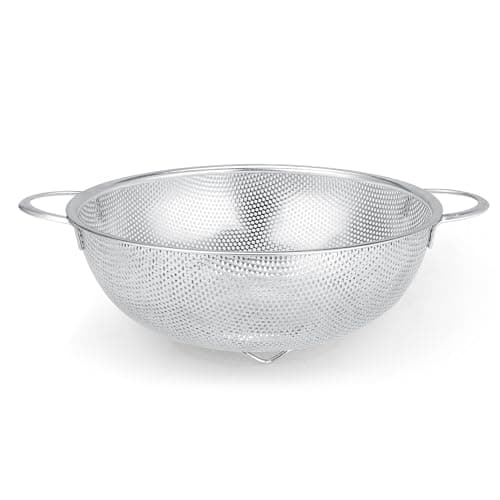 Gulex Colander Stainless Steel 3-Quart, Metal Strainer with Base, Strainer for Kitchen Food, Dishwasher Safe