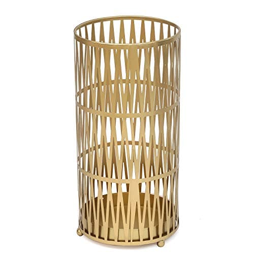 Joveco Umbrella Racks- Gold Metal Round Umbrella Stand Holder with Drip Tray for Home Entryway- Free Standing Holders for Canes Walking sticks and Hiking Poles (Gold Chevron) 7