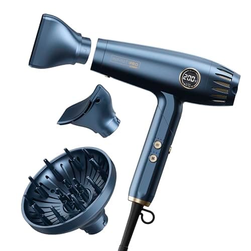 Infiniti PRO by CONAIR DigitalAIRE 2.0 Hair Dryer, 1875W Frizz-Reducing Ionic Hair Blow Dryer with Diffuser, Up to 5X More Speed and 90,000 RPMs for Advanced Drying Power, Blue