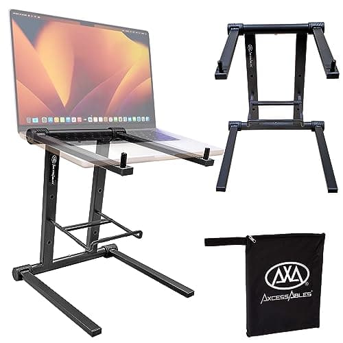 AXA AXCESSABLES DJ Laptop Stand with Travel Bag | Portable Foldable Aluminum Laptop Stand for Laptops up to 15 inches and 20lbs | No Assembly Required, Includes Carrying Bag