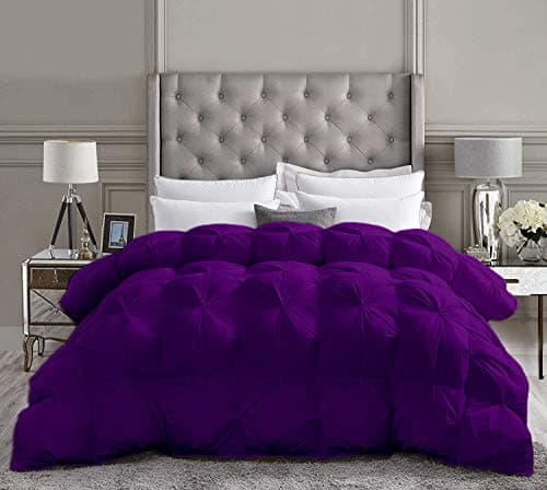 Saferay Green Purple All-Season Luxury - Pintuck Style 100% Organic Cotton Oversized King Size 116 x 98 Inches 3-Piece Pinch Pleat Comforter with 4 Corner Tabs, 500 GSM - Machine Washable