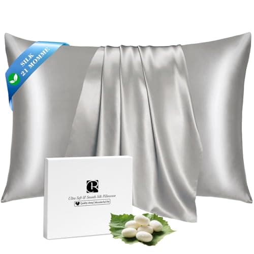 Ravmix Silk Pillow Cases with Zipper, 21momme Mulberry Silk Pillowcase for Hair Skin Health, Soft Smooth Breathable Cool Pillow Cover for Beauty Sleep with Gift Box(Standard 20"x26", Apricot Gray) 1PC