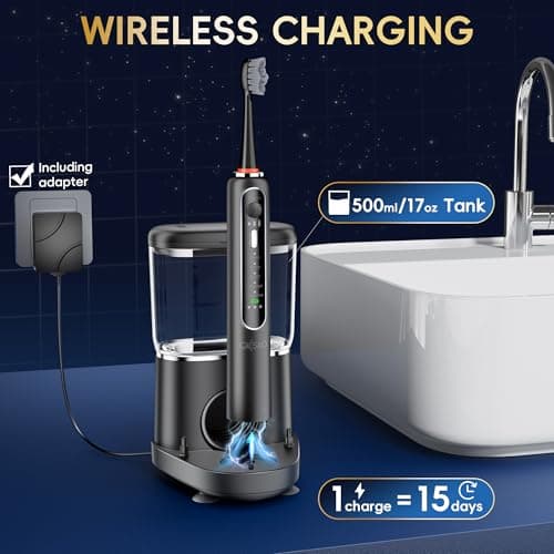 OILSAO Electric Toothbrush with Water Flosser Combo in One, Professional Flossing Toothbrush for Teeth Cleaning and Flossing, Plaque Removal, Rechargeable,5 Brush Modes & 3 Flossing Speeds,500ML,Black 5