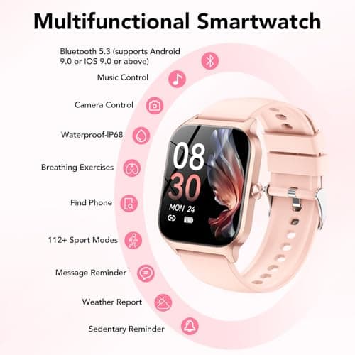 Smart Watch for Men Women, 1.85" HD Fitness Tracker with Bluetooth Calls/Messages, IP68 Waterproof, 115+Sports Modes, 24/7 Heart Rate/Sleep Fitness Watch Compatible with iOS/Android, Lotus Root Pink 7