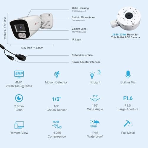 Anpviz 4MP PoE IP Bullet Camera with Microphone/Audio, IP Security Camera Outdoor Indoor, Night Vision 65ft, Waterproof IP66, 108° Wide Angle 2.8mm Lens, 24/7 Recording, NDAA Compliant (U Series) 8