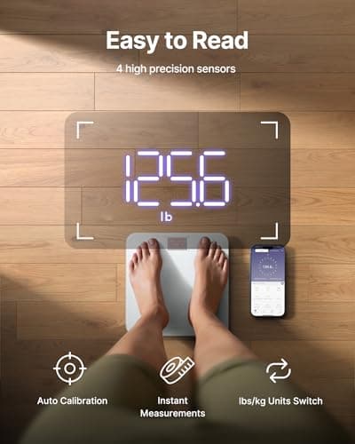 FITINDEX Smart Scale for Body Weight, FSA&HSA Eligible, Scale with BMI, Body Fat, Muscle Mass, Bluetooth,13 Body Composition Analyzer, Sync APP, Digital Bathroom, 400lb, White 7