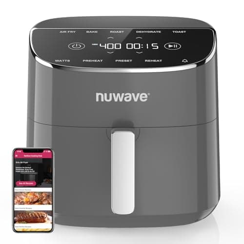 Nuwave Brio Plus Air Fryer 8 Qt, New & Improved, PFAS-FREE, 7 Digital One-Touch Cook Functions that AIR FRY, BAKE, ROAST, DEHYDRATE, TOAST, REHEAT, PREHEAT, 150 Presets, 50°F~400°F (Cool Gray)