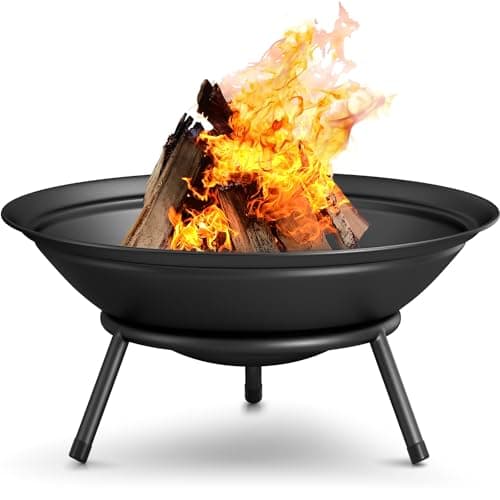 AMAGABELI GARDEN & HOME Fire Pit Outdoor Wood Burning Portable Folding 22in Firepit Firebowl Fireplace Poker Spark Screen Retardant Mesh Lid Deep Round Outside Backyard Camping Metal Grate ET286