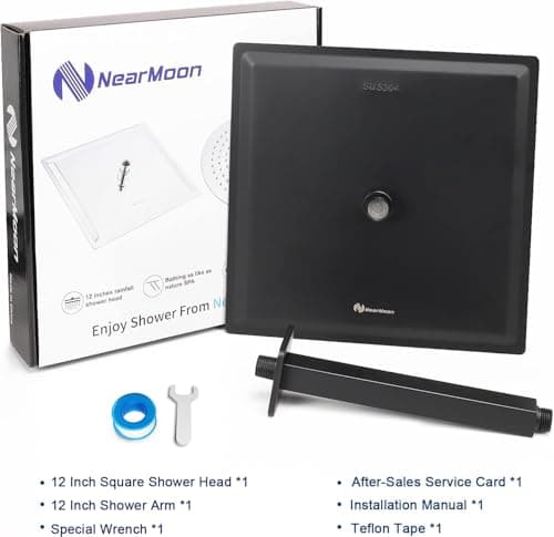 NearMoon Rain Shower Head With Shower Arm, Ceiling Mount Square Shower, Stainless Steel Ceiling Rainfall Showerhead- Waterfall Full Body Coverage (12 Inch, Matte Black) 6