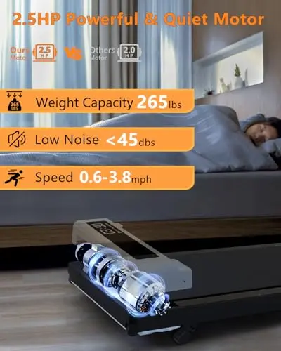 Walking Pad Treadmill Under Desk,Office Home Under Desk,265 lbs Capacity Compact Mini Treadmill 2.5HP 2 in 1 Walking Jogging with Remote Control.LED Display 5
