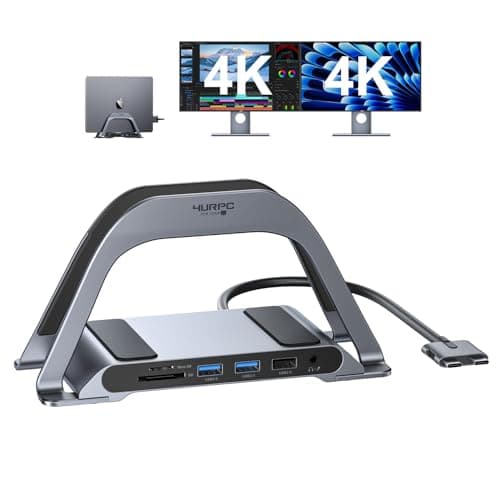 4URPC MacBook Pro Docking Station Dual Monitor 4K@60Hz with 100W Power Adapter, USB C Docking Station Vertical Stand for MacBook Pro/Air with 2 HDMI, USB 3.0, SD&microSD, Ethernet, Audio