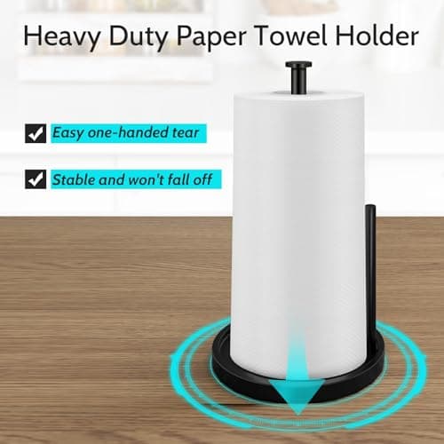 Paper Towel Holder Countertop, Standing Paper Roll Holder with Anti Slip Weighted Base, Stainless Steel Freestanding Paper Towel Holder for Kitchen, Black 5