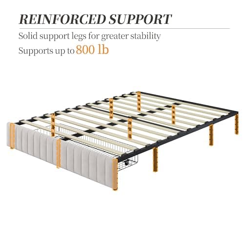 Yaheetech Queen Bed Frame Upholstered Platform Bed with 3 Storage Drawers, Large Storage Space/Strong Wooden Slats/Non-Slip and Noise-Free/No Fixed Headboard/No Box Spring Needed/Beige Queen Bed 9
