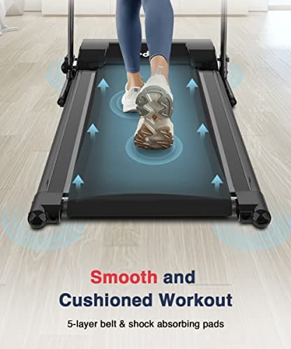 Redliro Electric Treadmill Foldable Exercise Walking Machince for Apartment Home/Office Jogging Compact Folding Easy Assembly 12 Preset Program 2 Wheels LCD Display Black 6