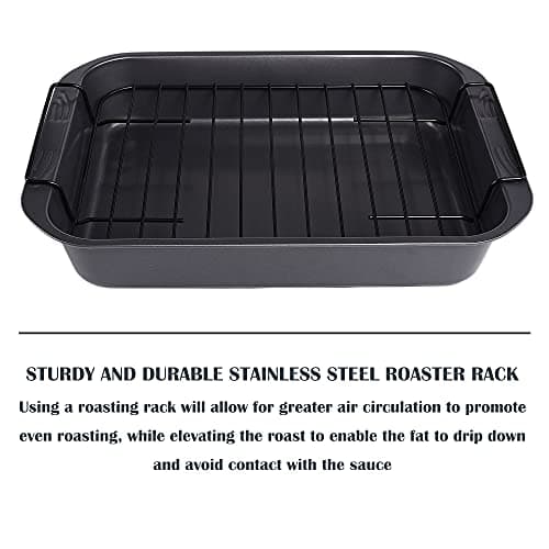 kitCom Bakeware Nonstick Roaster, Nonstick Roasting Pan with Rack, Great For Roast Chicken, Roasts And Turkeys - 15 Inch x 11 Inch (5.8 QT), Gray 5