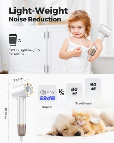 Hair Dryer - Bopcal Ionic Blow Dryer with Concentrator for All Hair Types,160000 RPM High-Speed Fast Drying Lightweight and Quiet, 200 Million Negative Ions Dryer with Thermo-Control (1500w) 8