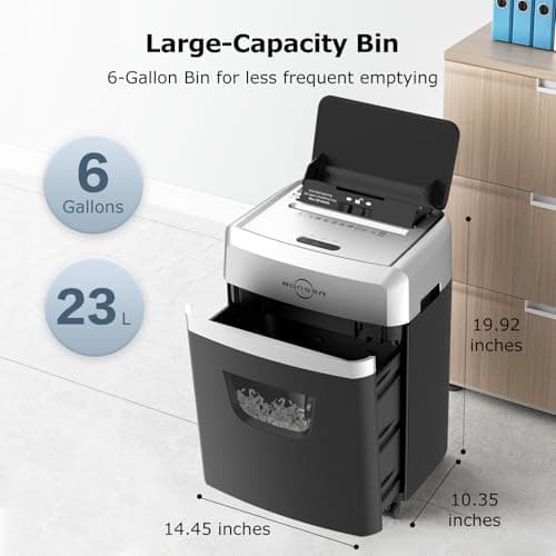 BONSEN 150-Sheet Autofeed Paper Shredder for Office, 60 Mins Heavy Duty Micro-Cut Shredders for Home Office Use, P-4 High Security Commercial Document Shredder with 6 Gal Large Capacity Bin (S3114) 8