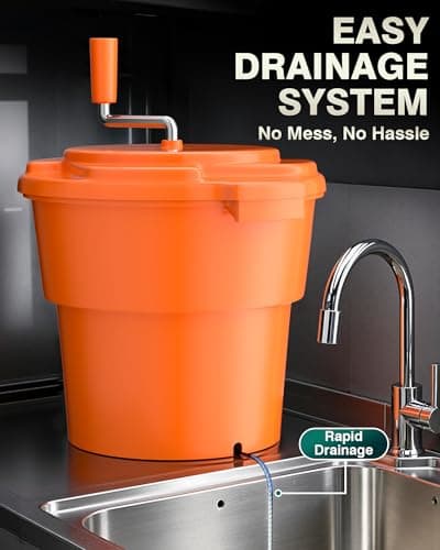 WantJoin Commercial Salad Spinner - 6 Gallon Salad Dryer Large Salad Spinner w/Aluminum Handle & Draining Hose, 24Qt Manual Salad Spinner for 7 Heads of Lettuce Spinner Large for Catering Kitchen 6