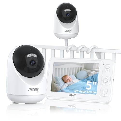 Acer Gadget Smart Baby Monitor 5” No Wifi Baby Monitor with 1080P Camera and Audio for Crib 1000ft Range Remote Pan Tilt Night Vision, Temperature Sensor, 8 Lullabies, 2-Way Talk, Video recording, VOX