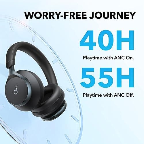 Soundcore by Anker, Space One, Active Noise Cancelling Headphones, 2X Stronger Voice Reduction, 40H ANC Playtime, App Control, LDAC Hi-Res Wireless Audio, Comfortable Fit, Clear Calls, Bluetooth 5.3 5