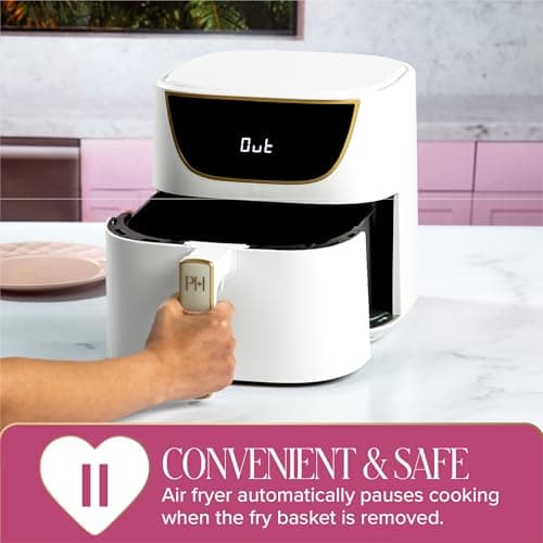 Paris Hilton Air Fryer, Large 6-Quart Capacity, Nonstick Made without PFAS, Touchscreen Display, 8-in-1 (Air Fry, Roast, Broil, Bake, Reheat, Keep Warm, Pizza, Dehydrate), Dishwasher Safe, White 6