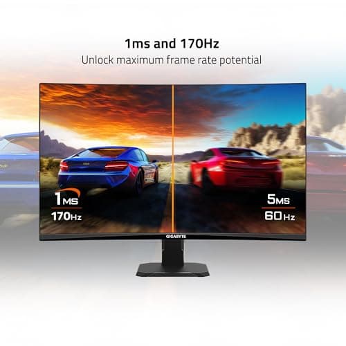 GIGABYTE GS27QC 27" 165Hz 1440P Curved Gaming Monitor, 2560 x 1440 VA 1500R Display, 1ms (MPRT) Response Time, HDR Ready, FreeSync Premium, 1x Display Port 1.4, 2X HDMI 2.0,Black 3