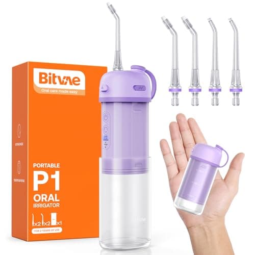 Bitvae P1 Water Dental Flosser, Portable Water Cleaner Picks, Cordless Mini Water Teeth Cleaners with Telescopic Water Tank, IPX7 Waterproof Oral Irrigator, Brace & Sensitive Teeth Care, Purple