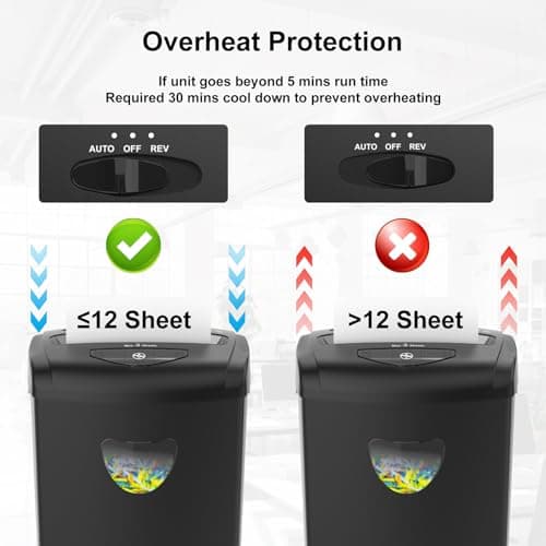 Woolsche 12-Sheet Cross Cut Paper Shredder with Large 5.55-Gallon Basket - P-4 Security, 3-Mode Shred for Cards/CDs/Staples/Clips - Jam Proof System for Office (ETL Certified) 6