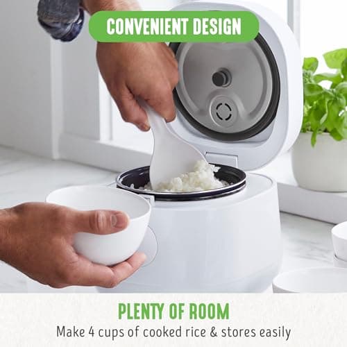 GreenLife Digital Rice & Beans Cooker, 2-Cups Uncooked/4-Cups Cooked, Removable Nonstick Ceramic PFAS-Free Pot, One-Touch Presets, Oats, Quinoa, Brown Rice, Auto Keep Warm, Fuzzy Logic Tech, 1.5 QT, White 6