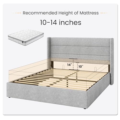 SHA CERLIN Full Size Lift Up Storage Bed/Modern Wingback Headboard/Upholstered Platform Bed Frame/Hydraulic Storage/No Box Spring Needed/Wood Slats Support/Light Grey 6