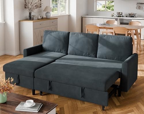 Walsunny Sectional Sofa Couch Bed L Shaped Sleeper Sofa Bed Pull Out Bed with Storage, Reversible Sectional Couches for Living Room, Apartment, Office(Dark Gray)