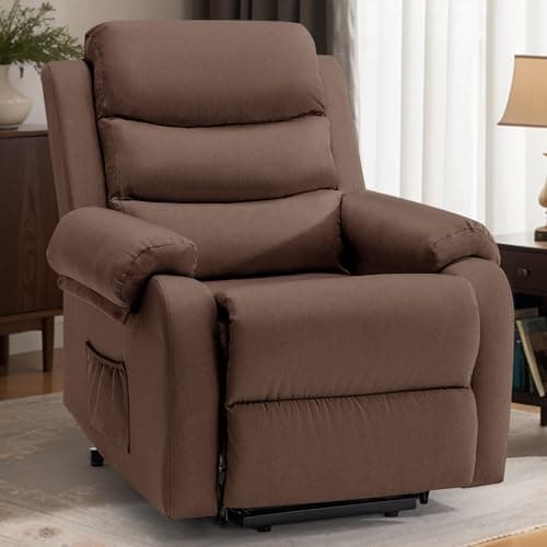 Korser Recliner Chairs for Adults, Power Recliner Chair for Elderly, Small Lift Recliners with Assist, Electric Single Lift Sofa with Memory Function for Living Reading Room, Brown