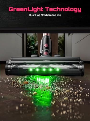 Cordless Vacuum Cleaner, 10 in 1 Stick Vacuum with Powerful Suction, Hose, Green LED Light, Anti-Tangle Brush, Lightweight Rechargeable Vacuum Cleaner for Home, Hardwood Floors, Carpets, Pet Hair,Pink 5
