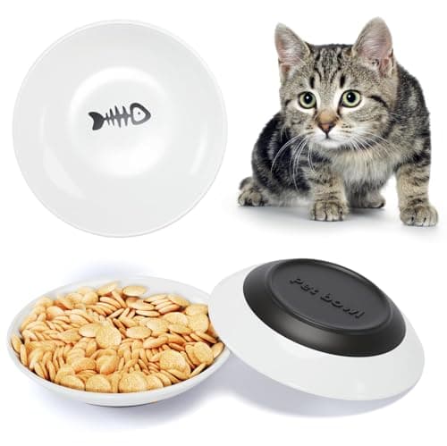 Cat Food Bowls, Ceramic Shallow cat Food Dish for Indoor Cats with Non-Slip Silicone Bottom 3 Piece Set for Kitten Eating and Drinking Anti-Whisker Fatigue (Ferrous)