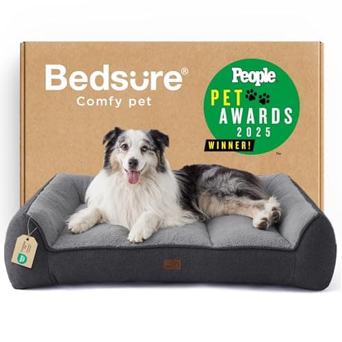 Bedsure SupportMax™ XL Orthopedic Dog Beds Large Sized Dog - Extra Thick Supportive Dogs Couch with Waterproof Washable Cover, Extra Large Comfort Pet Sofa with Soft Sherpa & Nonskid Bottom, Grey, 42"