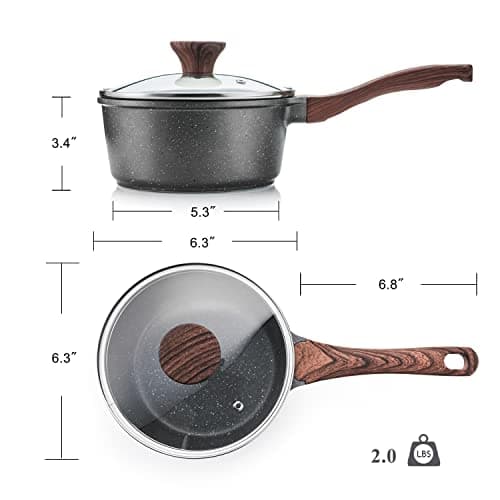 SENSARTE Nonstick Sauce Pan with Lid Saucepan Set, Swiss Granite Coating Sauce Pot Kitchen Cooking Pot, Induction Comptable, Free of Intentionally Added PFOA, 1.5 + 2.5 QT 7