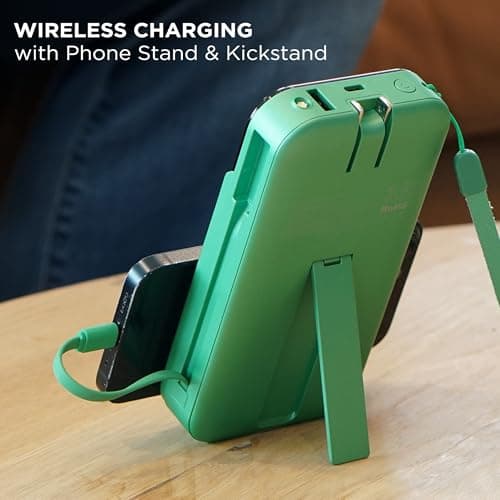 Limitless Innovations Ultimate Pro 15,000mAh Portable Power Bank PD 20W with Built-in Cables, Wireless Charging, Flashlight, Wall Plug, & Digital Display, for iPhone, Samsung, & More (Green Metallic) 3
