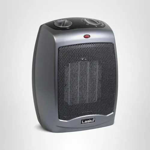 Lasko Portable Indoor Electric Ceramic Space Heater with Tip-Over Safety Switch, Overheat Protection and Thermostat, 2 Speeds, Safe for Home, 9.2 Inches, Dark Gray, 1500W, 754201 11