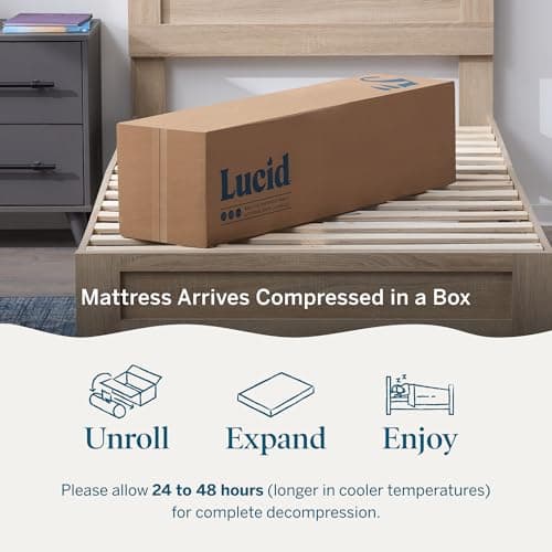 Lucid 5 Inch Memory Foam Mattress – Low Profile - Firm Feel - Infused with Bamboo Charcoal and Gel - Bed in a Box - Temperature Regulating - Breathable - Twin XL Size 5