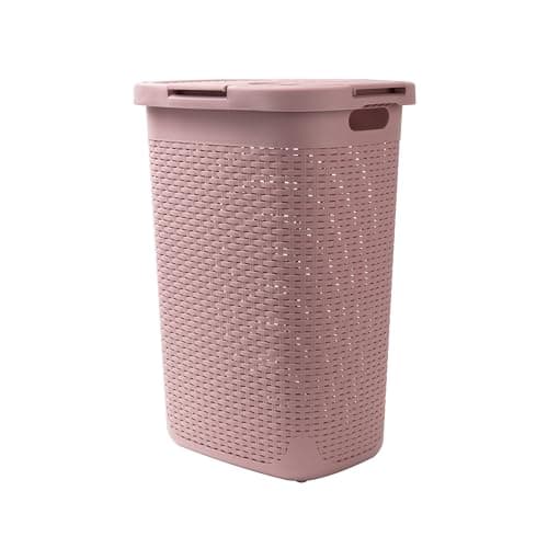 Mind Reader Slim Laundry Hamper with Lid, 60L Tall Clothes Basket, Narrow Tapered Design for Bathrooms, Closets and Laundry Rooms, Plastic, Pink 7