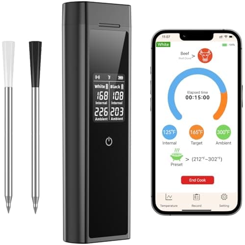 Smart Wireless Meat Thermometer Digital, 2 Probes, Advanced Bluetooth Food Thermometer for Cooking, IP67, Real-Time Monitoring & Smart Alerts with APP for BBQ, Grill, Oven, Smoker, Kitchen Gifts