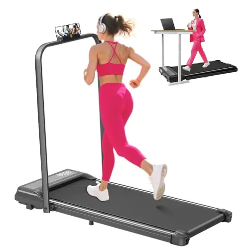 Walking Pad with Handle Bar, 3.0HP Electric Small Walking Pads Running Treadmills for Home with Handles, 0.6-6.2MPH Compact Home Under The Desk Treadmills for Small Spaces, 320LBS