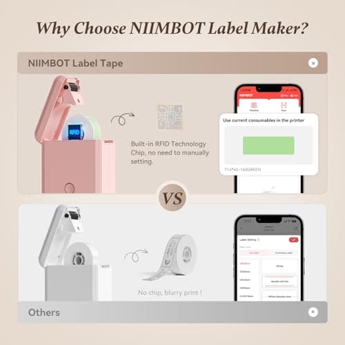 NIIMBOT Label Maker Machine D110 Label Printer Portable Wireless Connection Multiple Templates Available for Phone Easy to Use Office Home Organization Rechargeable Pink 8