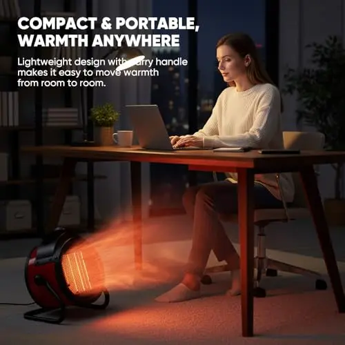 Saker Powerful Portable Heating Cannon: 1500W PTC Small Space Heater with 90° Adjustable Angle - Fast Heater Portable for Office Indoor Home (red) 6