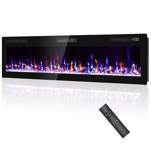Eueiriup 2025Upgraded 72” Recessed and Wall Mounted Electric Fireplace, Ultra Thin Narrow Beleze Fire Places with Remote Control, Screen Control,Adjustable Flame Colors and Speed