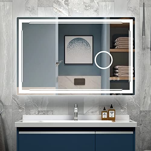 30''X48'' LED Bathroom Mirror with Lights, Built-in Bluetooth Speaker and 3X Magnifier, Anti-Fog Dimmable Backlit + Front Lit, Lighted Vanity Makeup Wall Mirrors, Shatter-Proof IP65 Waterproof