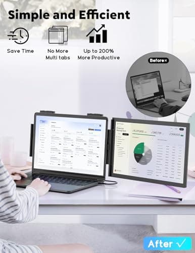 Laptop Screen Extender,14" FHD 1080P IPS Dual Screen,Attachment Screen Extended Extra Screen, Portable Monitor for Laptops 14-16" with USB-C/HDMI Port, Plug n Play for Windows/Mac/Android/Switch/PS5 7